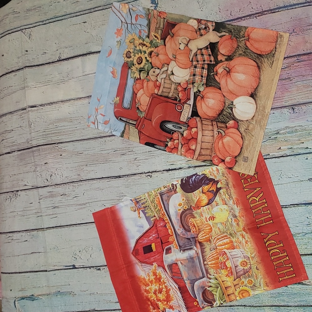 2 garden  flags 12x18 harvest